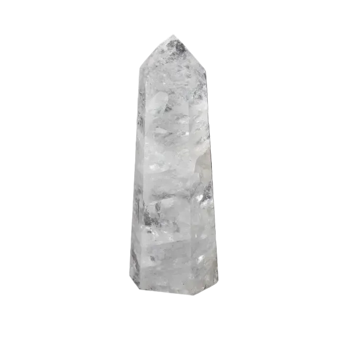 Clear Crystal Quartz Point from Sylvia Crystals, showcasing its elegance and spiritual harmony on a dark backdrop.