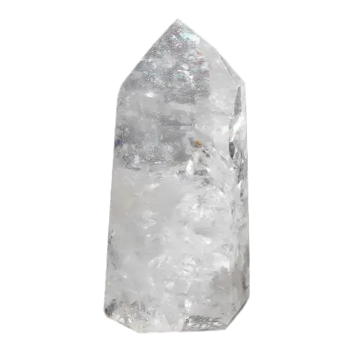 Clear crystal quartz point from Sylvia Crystals, showcasing exceptional clarity and energy for healing and spiritual growth.