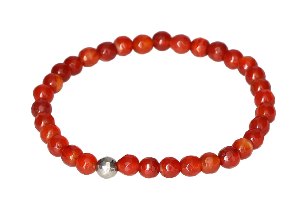 Red Agate 6 mm Bracelet 19 cm 634243 P10 with polished beads enhancing its vibrant and energizing elegance on an elastic band.