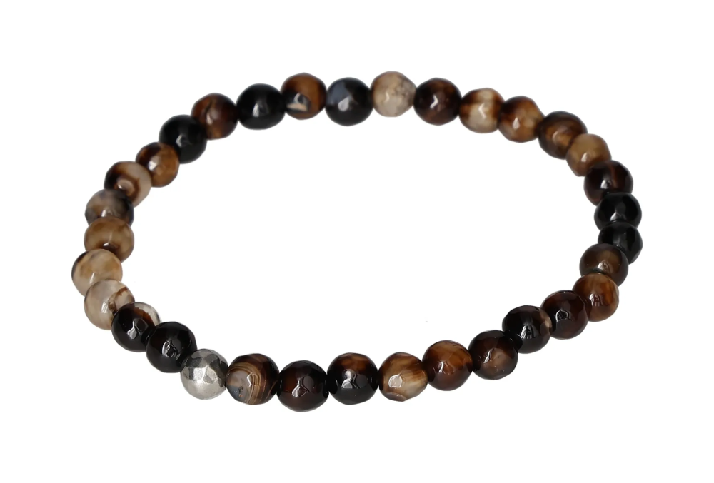 Brown Agate 6 mm Bracelet 19 cm 634274 P10 featuring polished beads on an elastic band showcasing earthy tones and natural elegance.