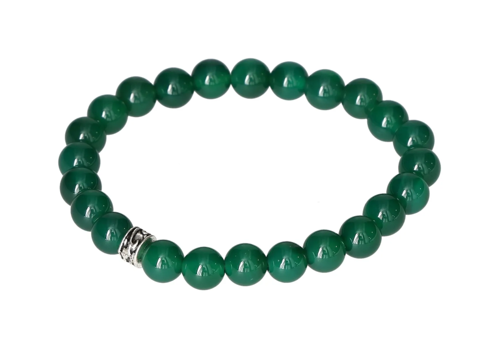 Green Agate 6 mm Bracelet 634403 P10 with polished beads, showcasing vibrant tones and natural elegance on an elastic band.