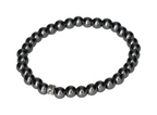 Hematite 6 mm Bracelet 634434 P10 featuring polished beads on an elastic band with metallic silver-gray luster and smooth finish.