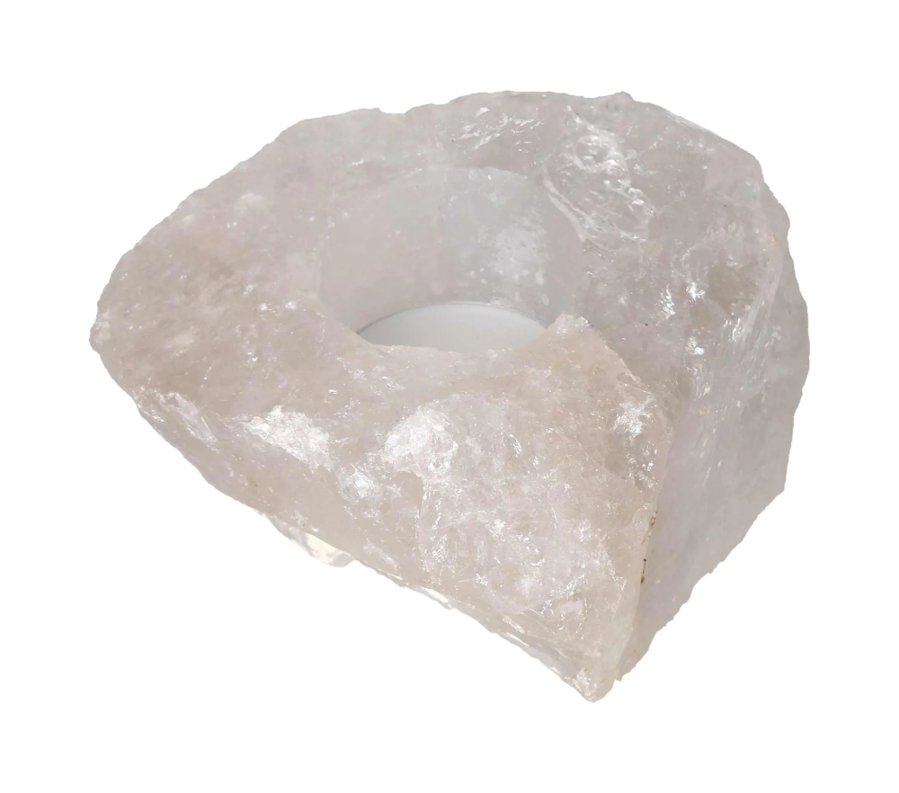 Rock Crystal Clear Candle Holder 634519 P10 made with polished quartz, offering luminous light refraction for elegant ambiance.