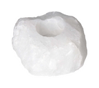 Rock Crystal Rough Candle Holder 634526 P10 showcasing natural rough quartz with carved candle cavity.