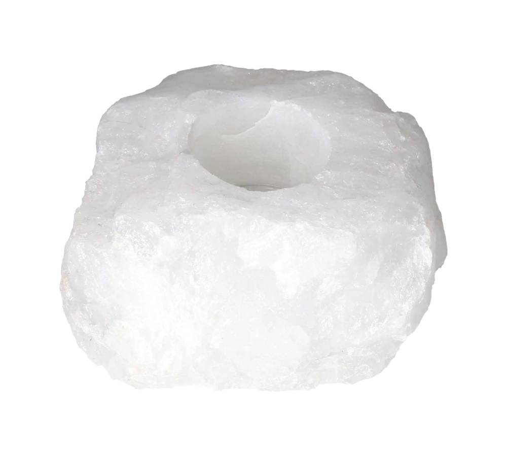Rock Crystal Rough Candle Holder 634526 P10 with natural quartz, showcasing clarity and crystalline structure, perfect for candlelight ambiance.