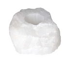 Rock Crystal Rough Candle Holder 634526 P10 featuring a natural quartz design with a carved cavity for illuminating candles.