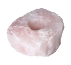 Rose Quartz Rough Candle Holder 634533 P10 featuring natural rough stone with a carved cavity for candles, displaying gentle pink hues.