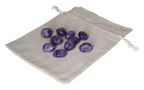 Charoite 634571 P10 stones on fabric bag, symbolizing intuition and wisdom, for mental clarity and inner harmony.
