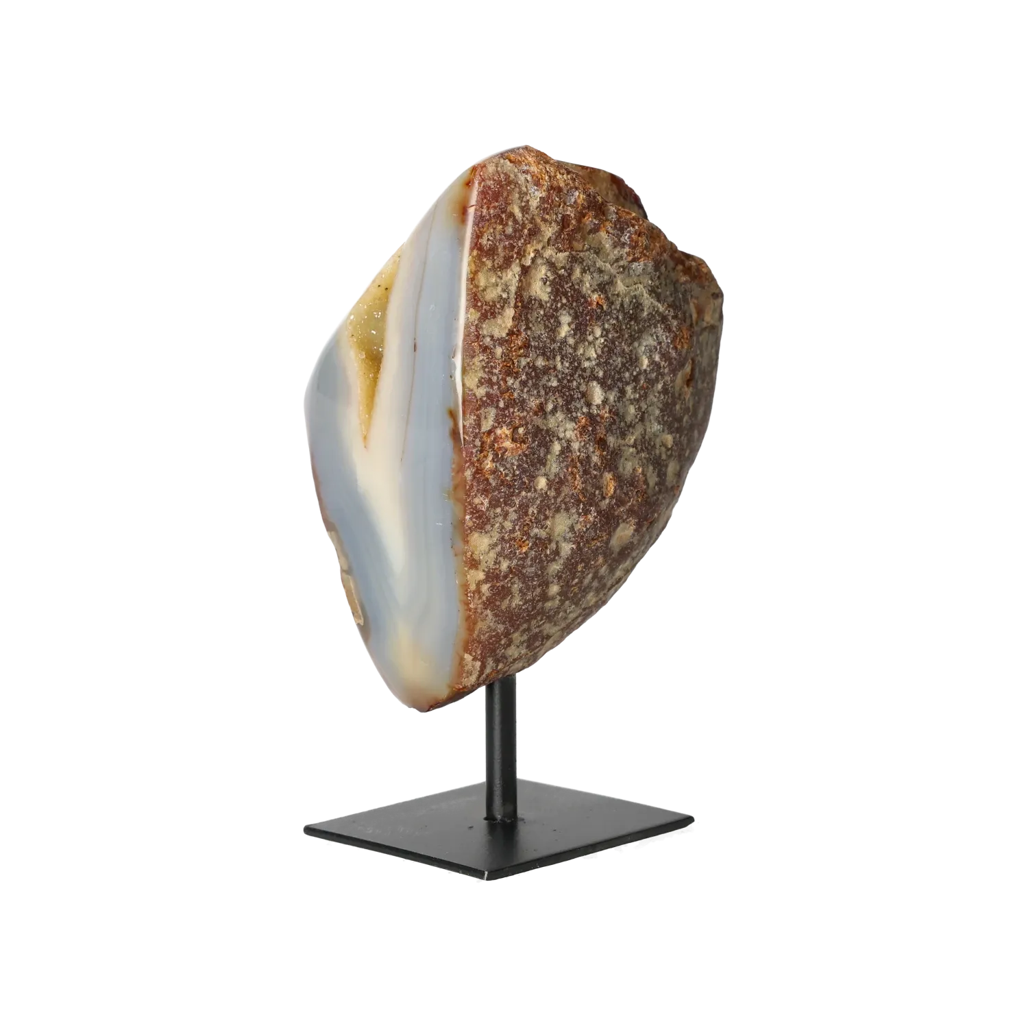 Semi polished Agate with Quartz on Metal Base 10000468