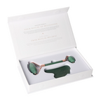 Green Aenturine Roller And Gua Sha Set 634915 in elegant packaging, showcasing the facial roller and gua sha tool for revitalizing skincare.