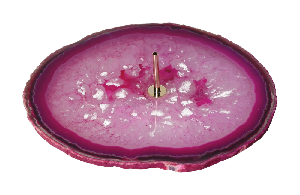 Polished Agate Slice Incense Holder 634922 enhances energy harmony and balance with calming effects on mind and emotions.