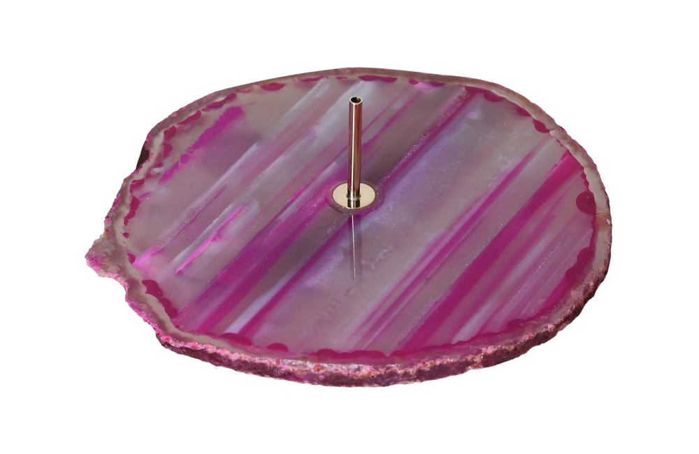 Polished Agate Slice Incense Holder 634922 with vibrant pink hues for energy balance and relaxation.