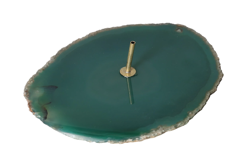 Polished Agate Slice Incense Holder 634953 displaying a calming green hue to promote harmony and emotional balance.
