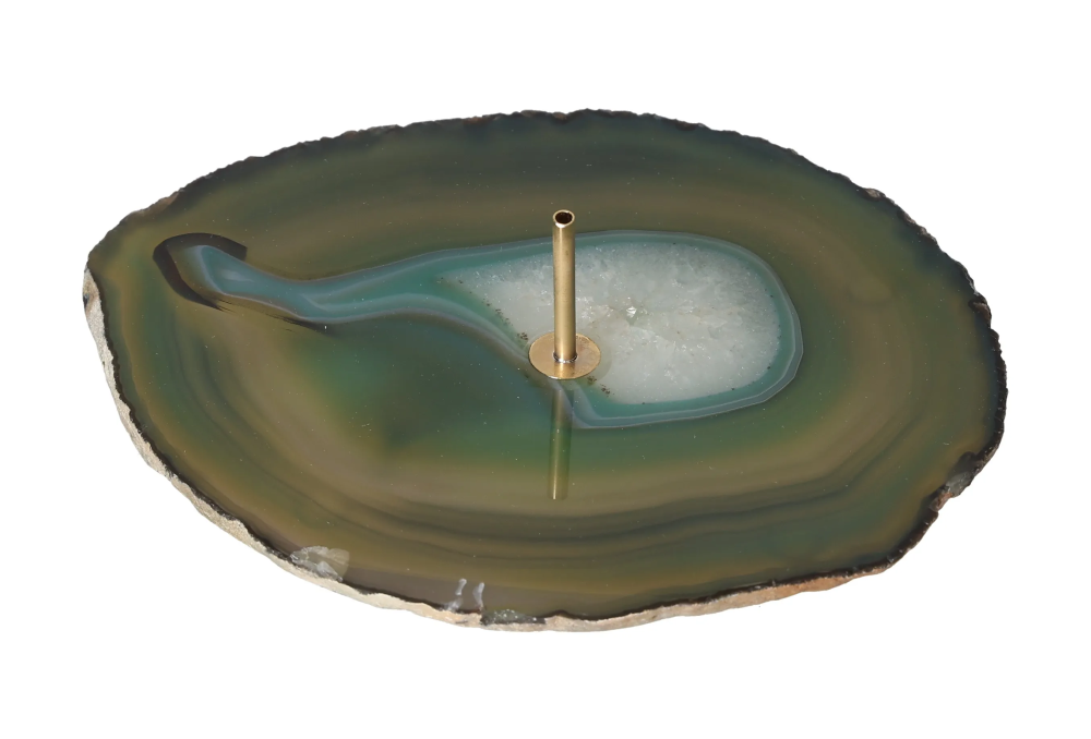 Polished Agate Slice Incense Holder 634953 with calming green hue for emotional balance and inner peace.