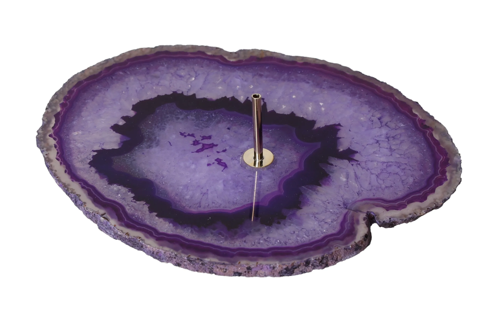 Purple Polished Agate Slice Incense Holder 634960 for meditation enhancing spiritual harmony and intuition.