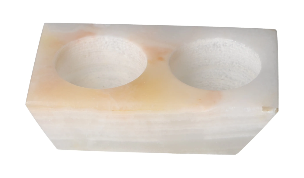 Onix Candle Holder 2 Holes 635066 in polished stone finish, showcasing dual candle spaces, elegant home decor accessory.