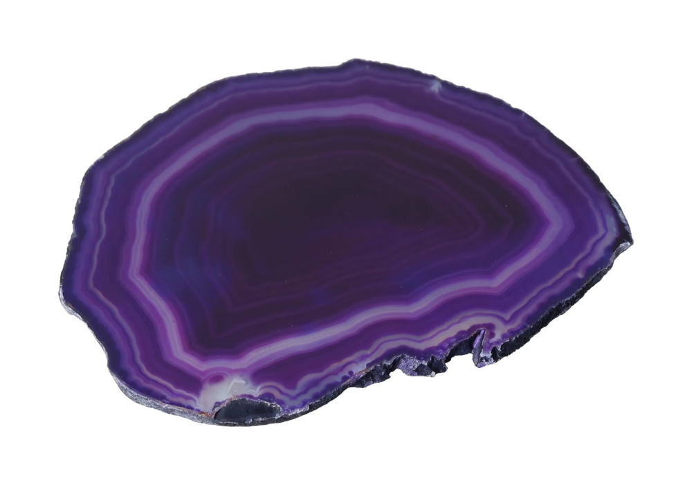 Vibrant purple Polished Agate Slice 635165 with concentric patterns, perfect for decor or collection.