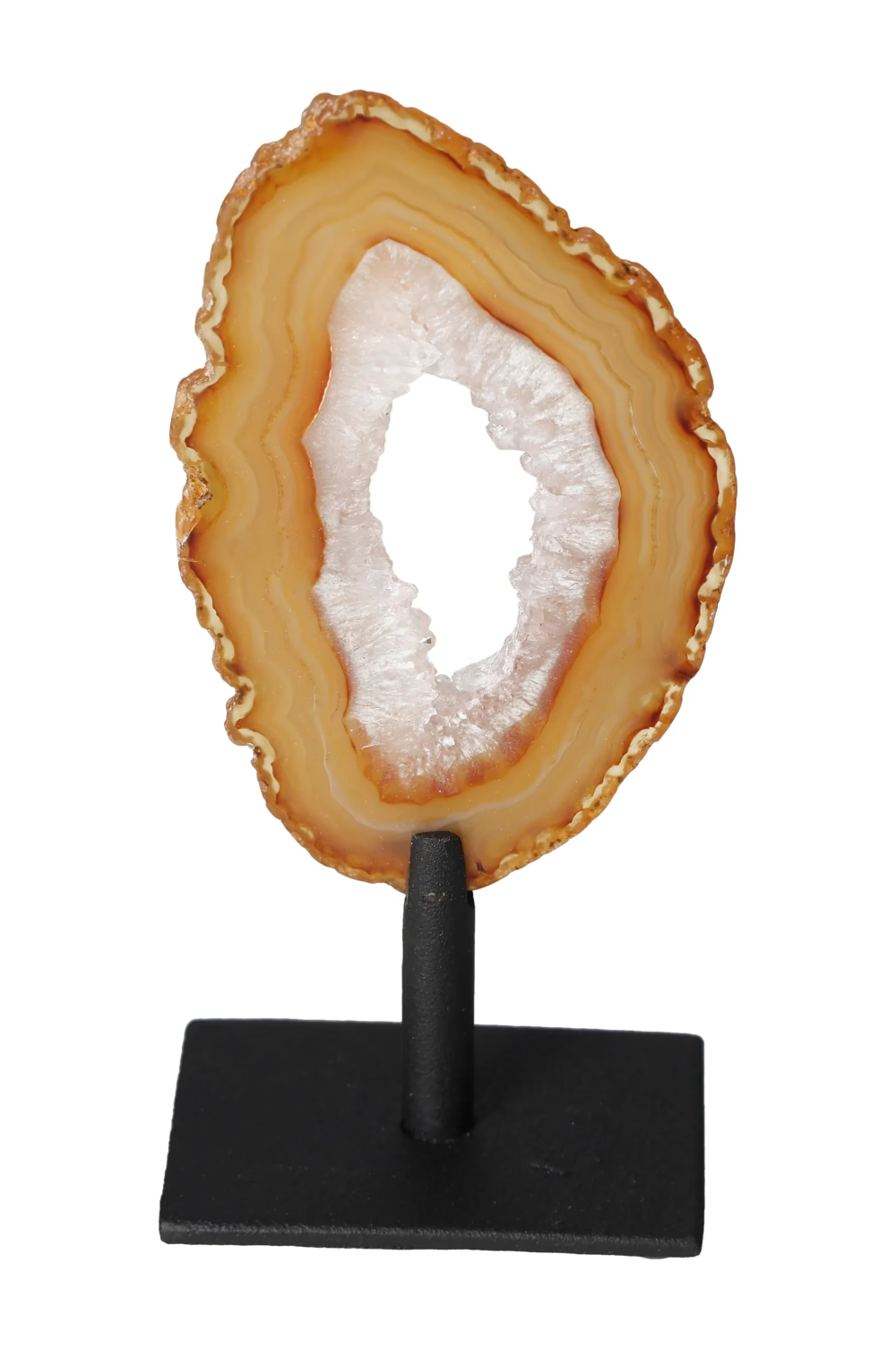 Thin Agate Slice Iron Base 635585 offering calming energy and balance on a stylish black iron stand.