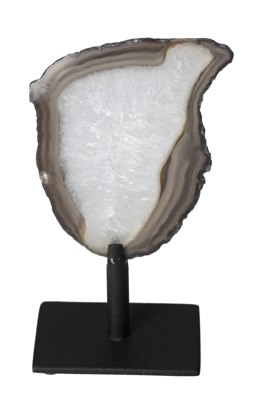 Thin Agate Slice With Quartz Iron Base 635653, featuring harmonious energy properties for balance and calming.