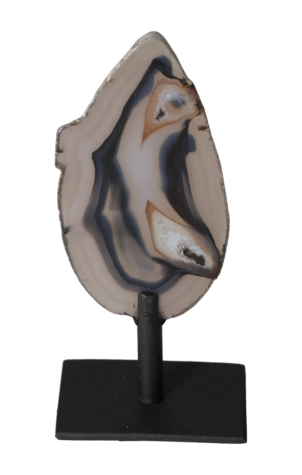 Thin Agate Slice With Quartz Iron Base 635653 on display, showcasing its natural beauty and energy-harmonizing properties.