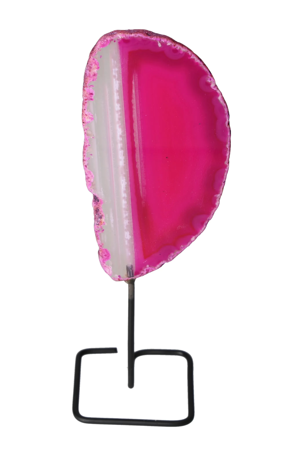 Thin Agate Slice Iron Base 635707 provides grounding and balance with its calming pink hue.