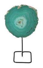 Thin Agate Slice Iron Base 635738 providing calming and grounding energy on display stand