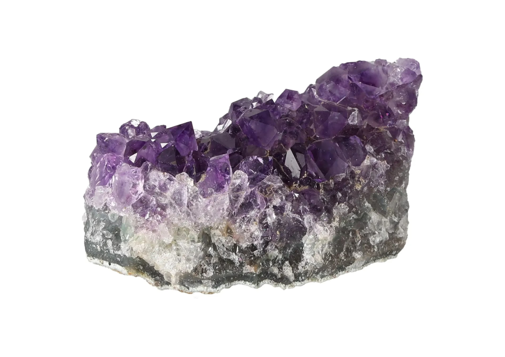 Amethyst Rough Druze 636001 crystal known for stress reduction, energy boost, concentration enhancement, and emotional stability.