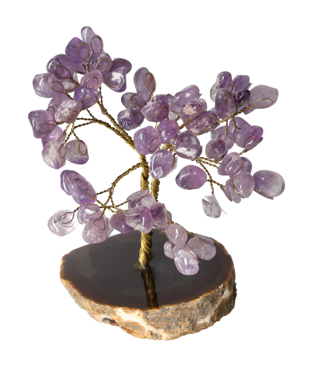 Amethyst Tree Wire Agate Base 15 cm 636056 on a polished surface
