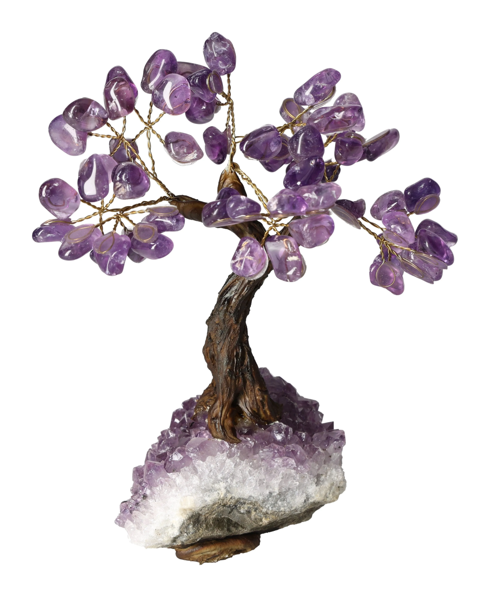 Amethyst Tree 18 cm 636063 with purple crystal leaves on a mineral base