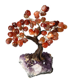 Decorative Cornelian Tree 18 cm 636087 with Carnelian stones boosting energy and motivation, set on an amethyst base.