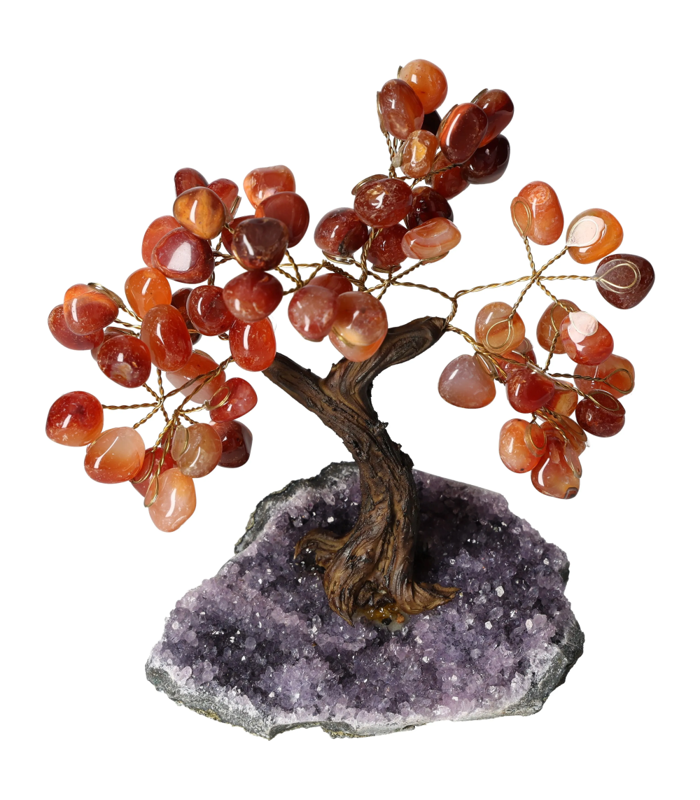 Cornelian Tree 18 cm 636087 on a sparkling amethyst base, symbolizing energy boost and motivation for achieving goals.
