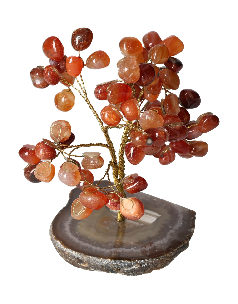 Cornelian Tree Wire Agate Base 15 cm 636094 with carnelian stones on wire branches enhancing energy and motivation.
