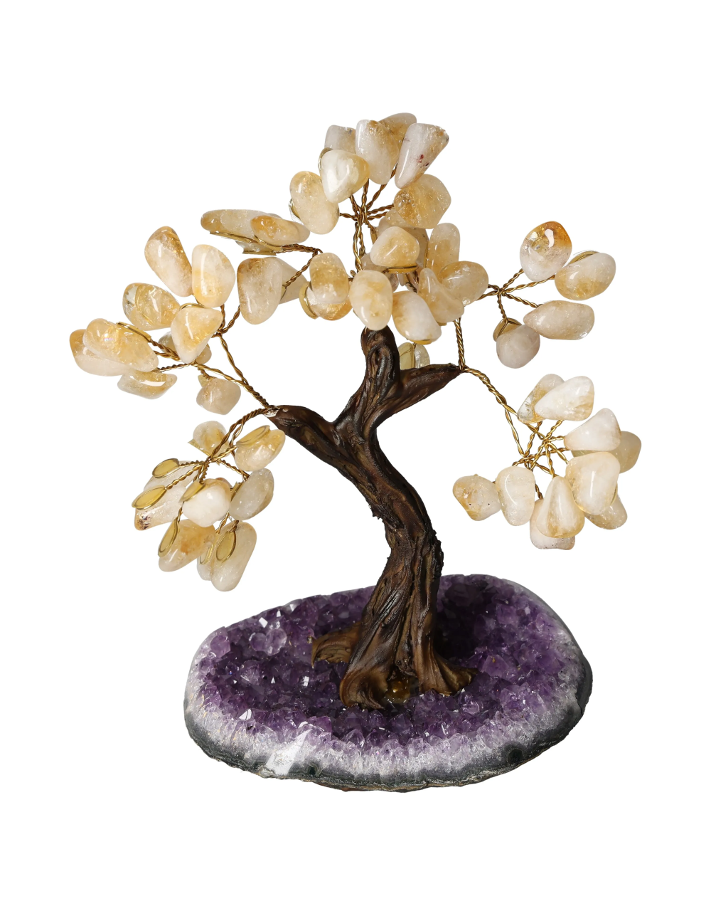 Citrine Tree 18 cm 636100, decorative gemstone sculpture boosting inspiration, energy, and wealth with citrine stones on amethyst base.