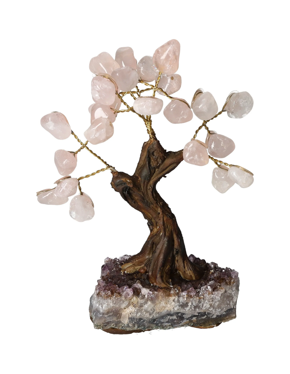 Rose Quartz Tree 13 cm 636155 with delicate pink stones on branches, promoting love and emotional healing.