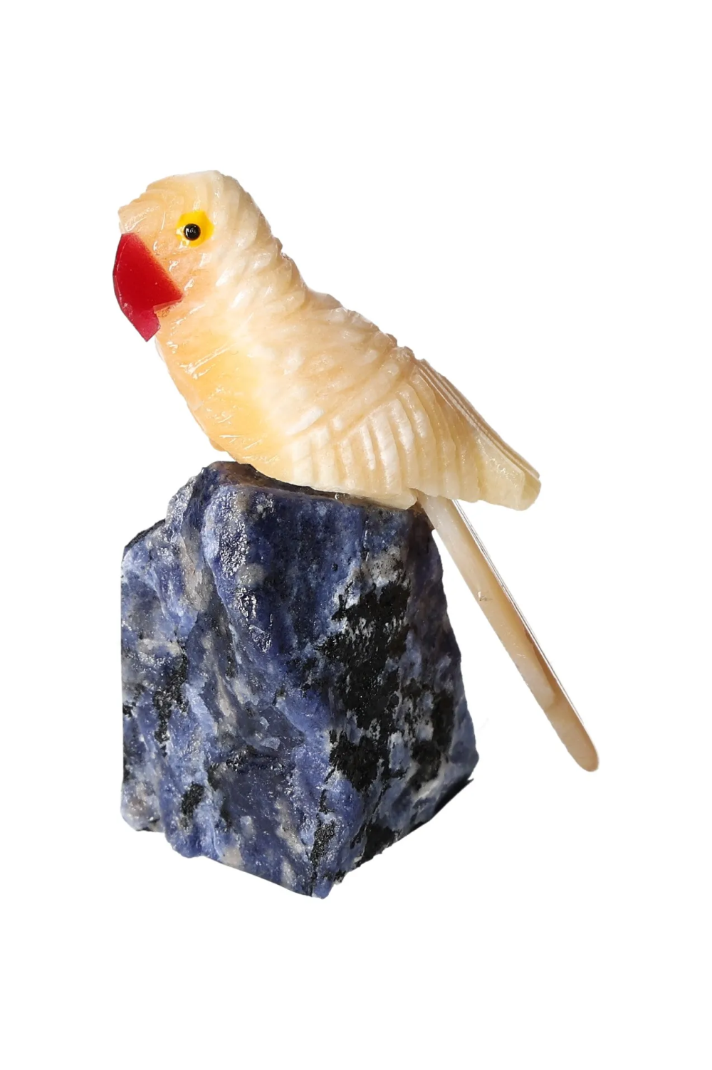 Yellow Calcite Parrot On Sodalite 636322 promoting creativity and clear thinking with unique stone craftsmanship.
