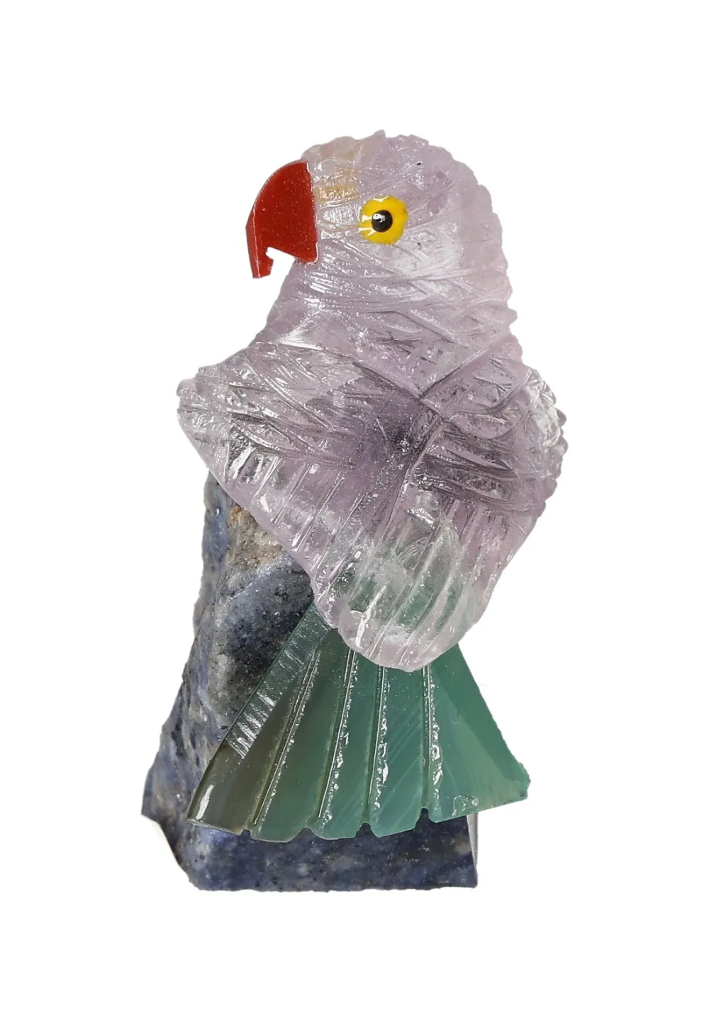 Amethyst Parrot On Sodalite 636353 - a decorative piece with amethyst parrot sculpture on sodalite stone base.