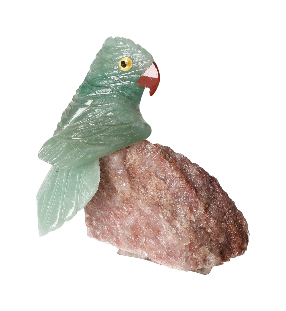 Green Quartz Parrot On Quartz 636407 with unique energetic properties connected to chakras and zodiac signs.
