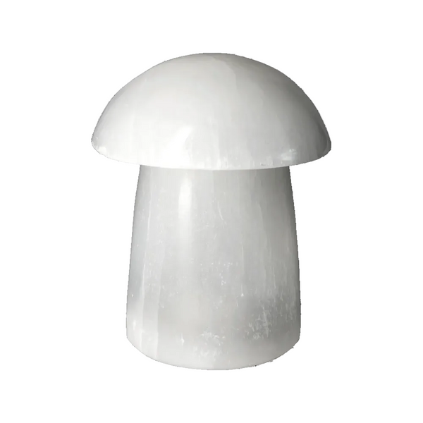 Natural selenite mushroom lamp approximately 15 cm tall