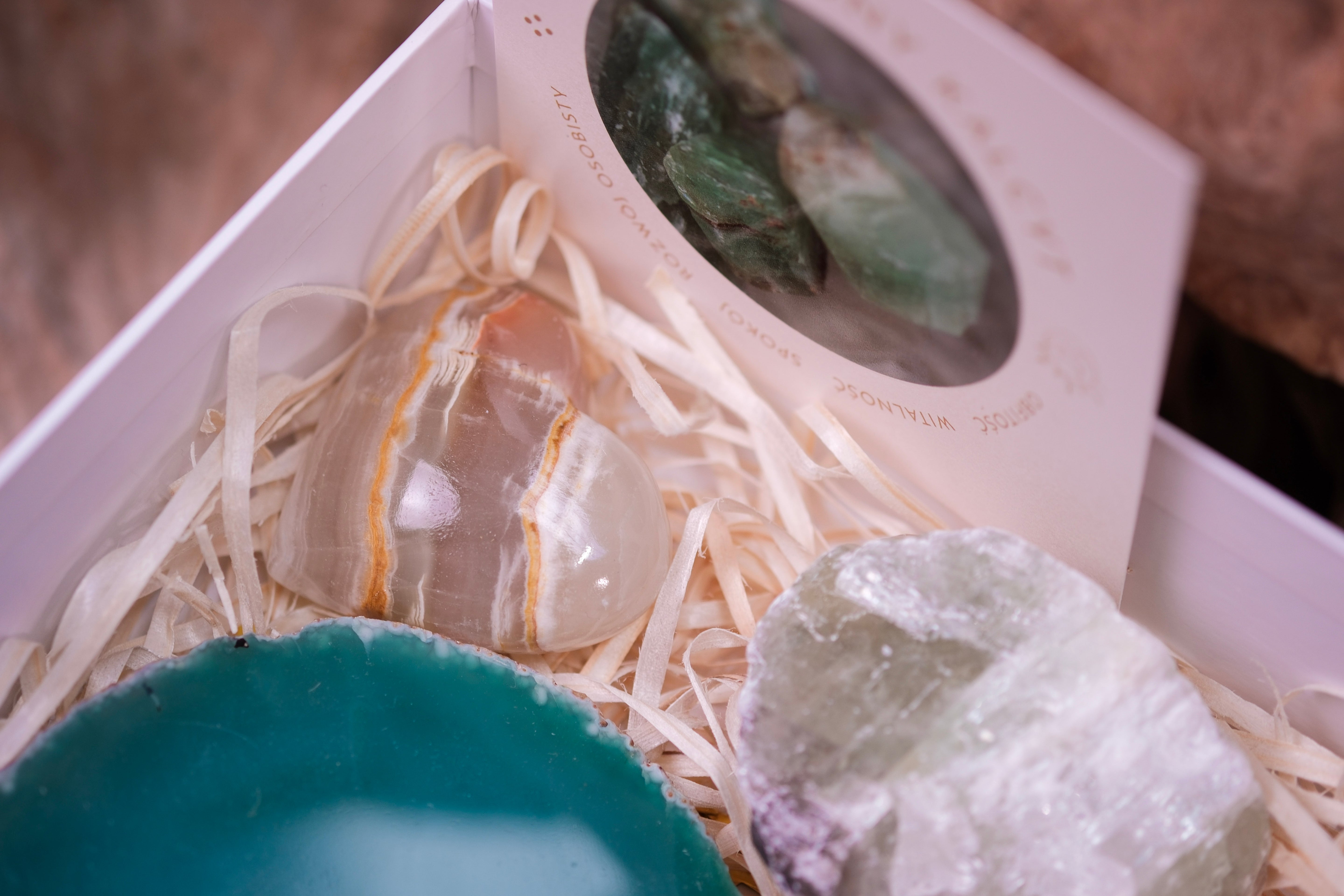 Christmas crystal gift set with colorful crystals in an elegant box for holiday wellness and positivity