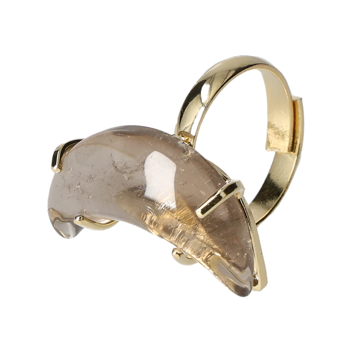 Smoky Quartz Moon Ring  Gold