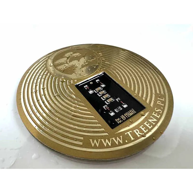 Gold Absorber Treenes 8 cm energy purifier designed for electromagnetic disturbance reduction with harmony and tranquility benefits.