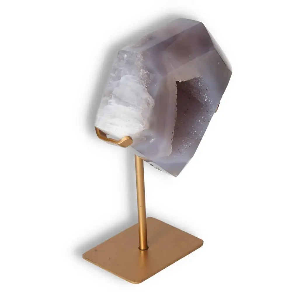 Exquisite agate decoration with stand, showcasing natural patterns and translucent veining, enhancing any space with elegance.