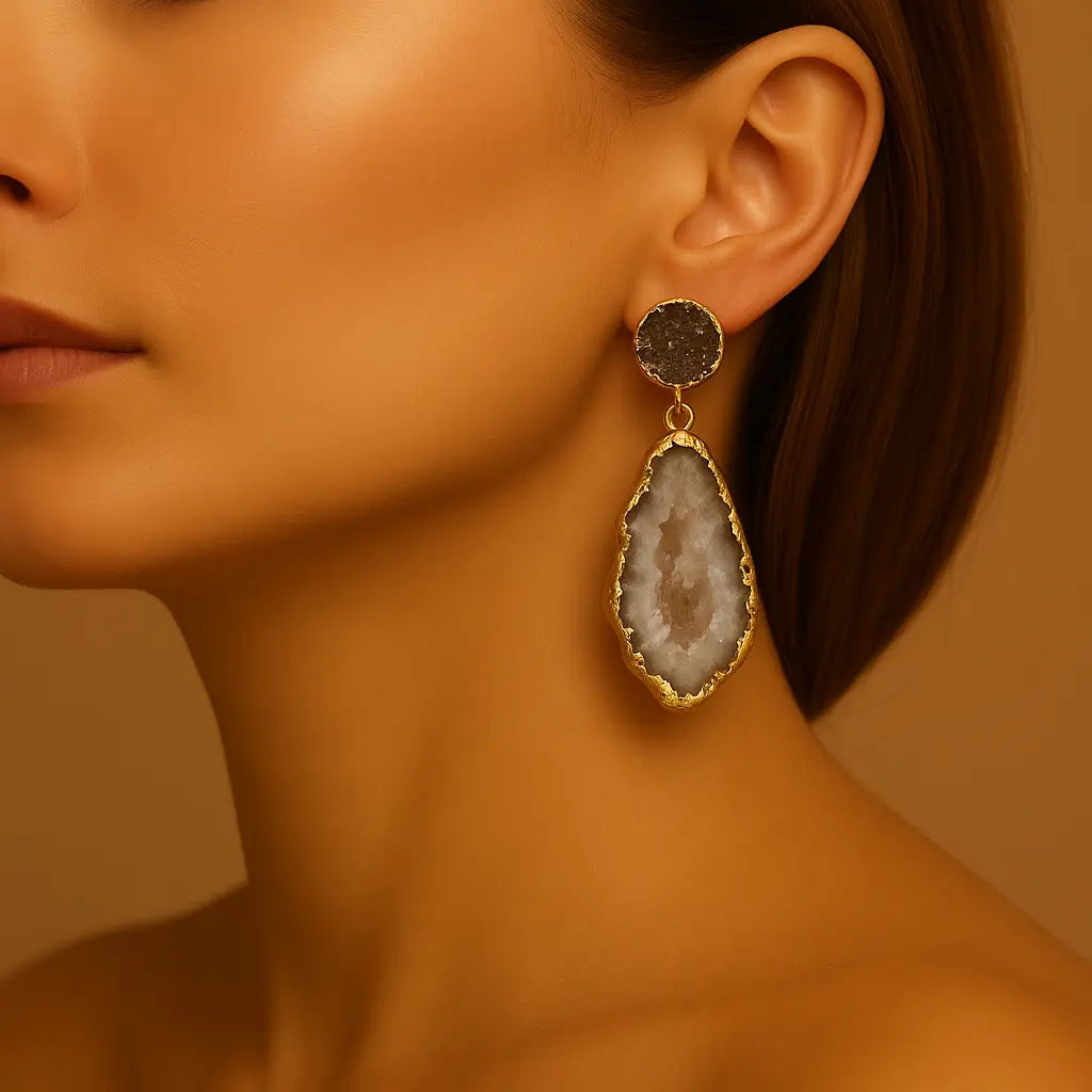 Agate Geode Slice Double Earrings (Gold) Sylvia Crystals Sp. z o.o.
