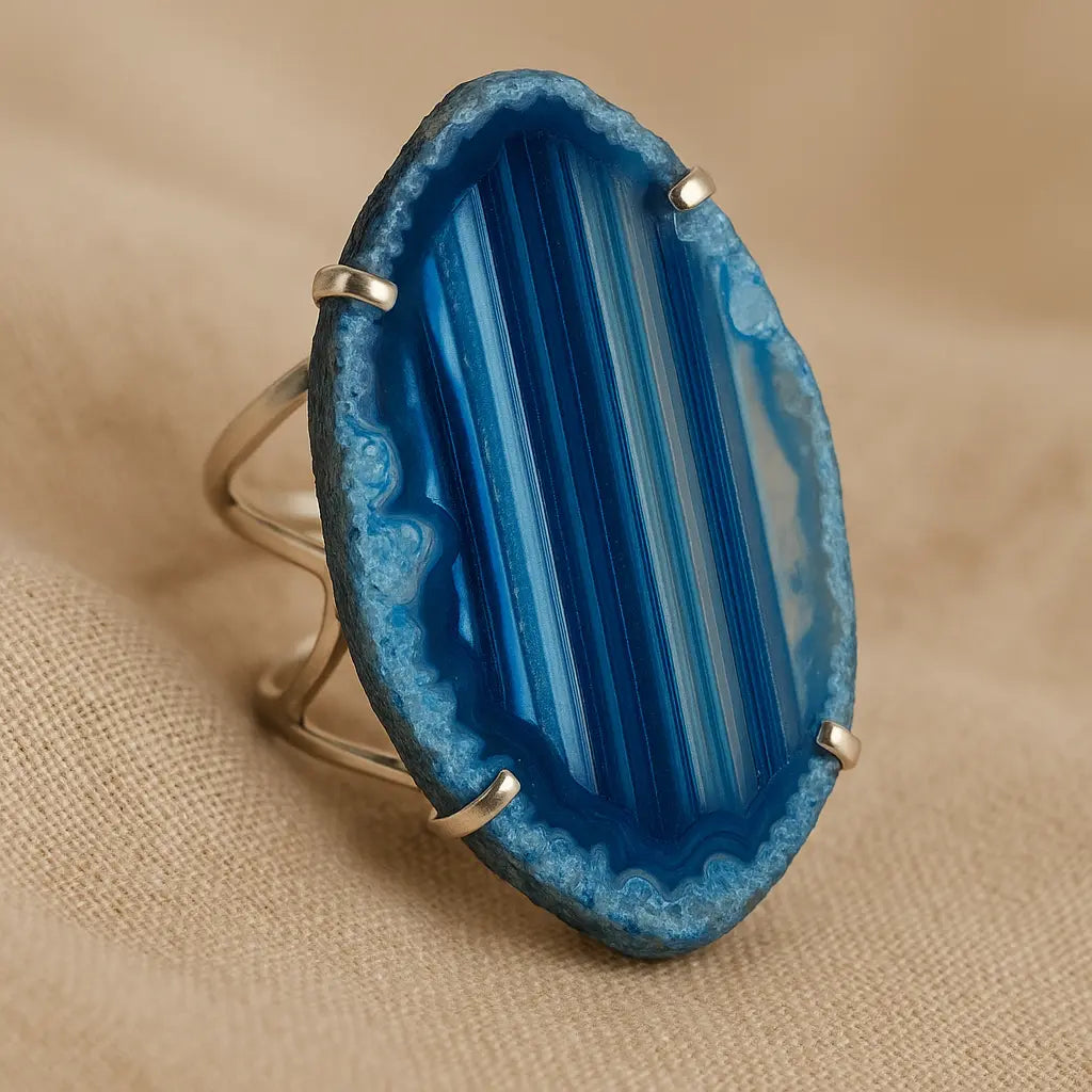 Agate Slice Arc And Wire Ring (Silver) Sylvia Crystals Sp. z o.o.