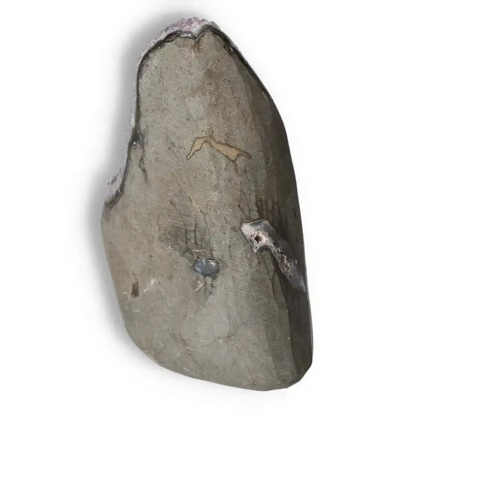 Amethyst Cut Base Geode by Sylvia Crystals showcasing raw elegance and spiritual energy boost.