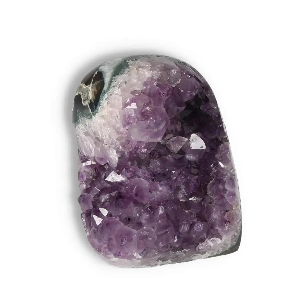 Amethyst Cut Base Geode with rich purple hues from Sylvia Crystals, enhancing concentration and emotional stability.