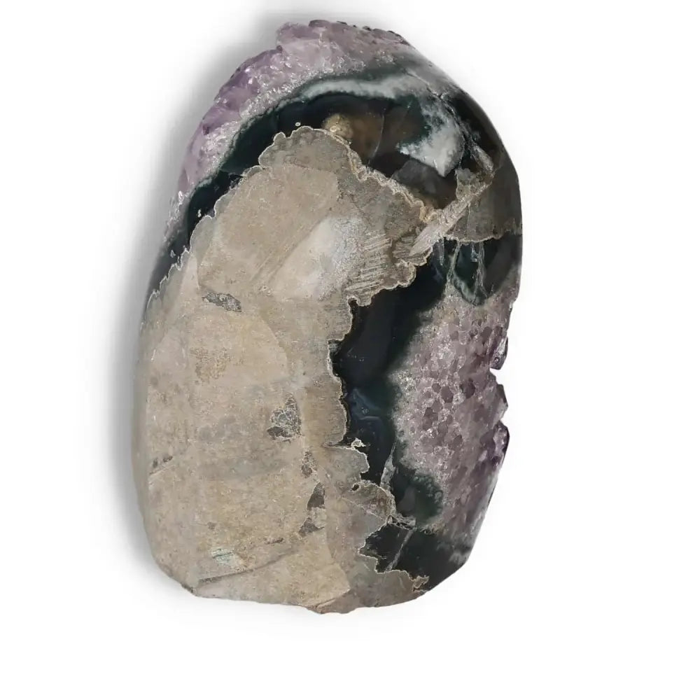 Elegant Amethyst Cut Base Geode with deep purple hues enhancing concentration from Sylvia Crystals.