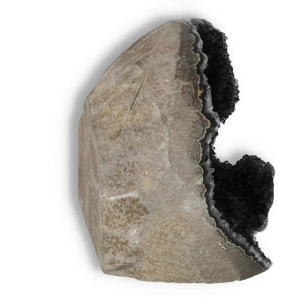 Amethyst Cut Base Geode with crystallized interior, ideal for decoration and stress reduction, by Sylvia Crystals.