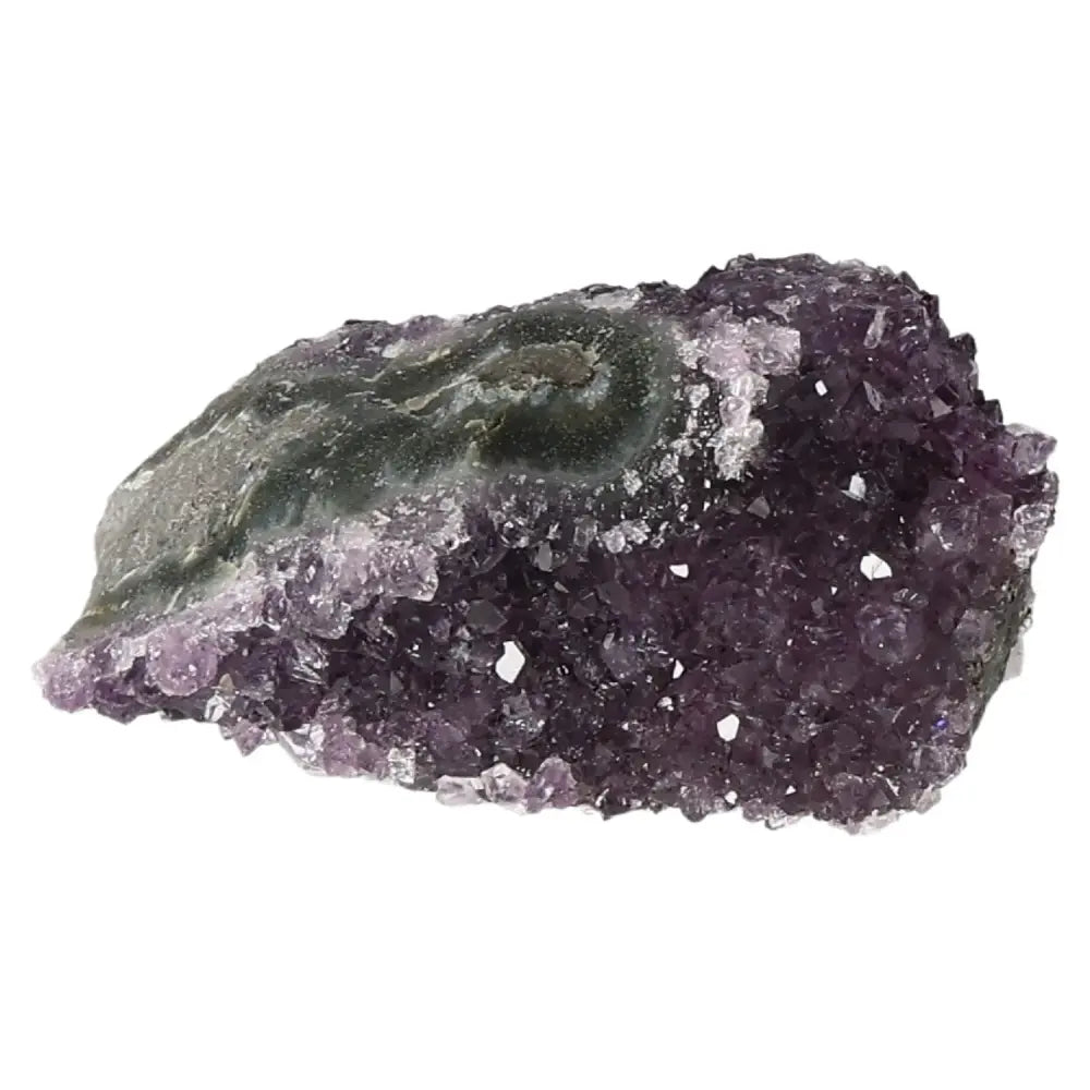 Elegant Amethyst Druze crystal from Sylvia Crystals, known for stress relief and enhancing energy, ideal for meditation.