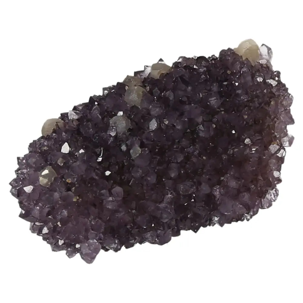 Amethyst Druze crystal cluster by Sylvia Crystals, known for reducing stress, enhancing concentration, and promoting tranquility.